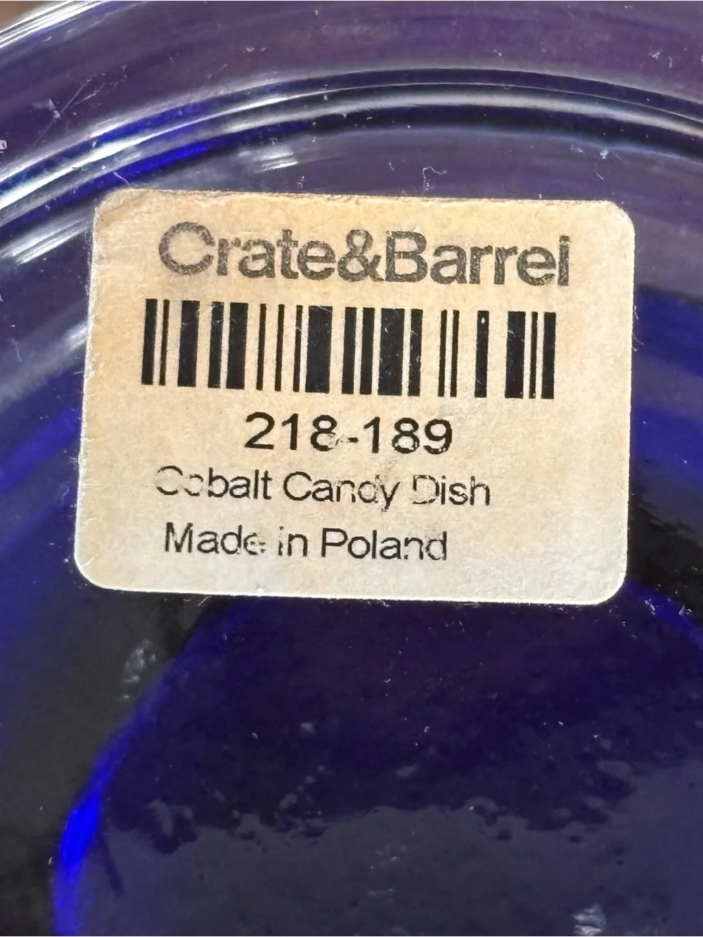 Crate & Barrel Cobalt Blue Glass Candy Jar With Lid Made In Poland Home Decor